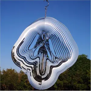 Reflective Angel Wind Spinners Outdoor Garden Decor,Sparkly Angel Ornaments Bird Devices Deterrent to Scare Birds Away from Yard Patio Farm,Cherub Decor Metal Wind Spinners Gifts for Mom, WomenWind Spinner Mandala 3D