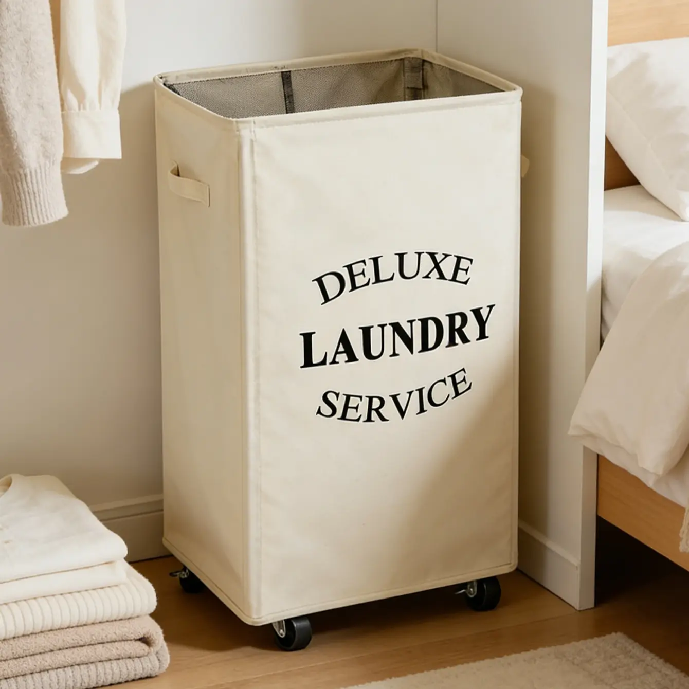 90L Foldable Laundry Basket with Handle and Wheels, Large Capacity Dirty Clothes Hamper, Fabric Storage Basket for Home Organization, Collapsible Clothes Hamper, Laundry Bin, Clothes Baskets