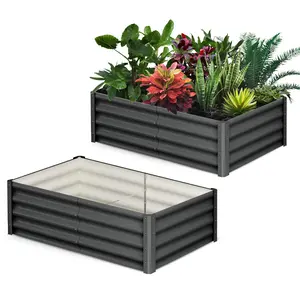 Garvee New Upgraded Raised Garden Bed Kit Metal Rectangular Planter Box Outdoor Vegetable Flower Herb Growing Container Easy Assembly 1 Set