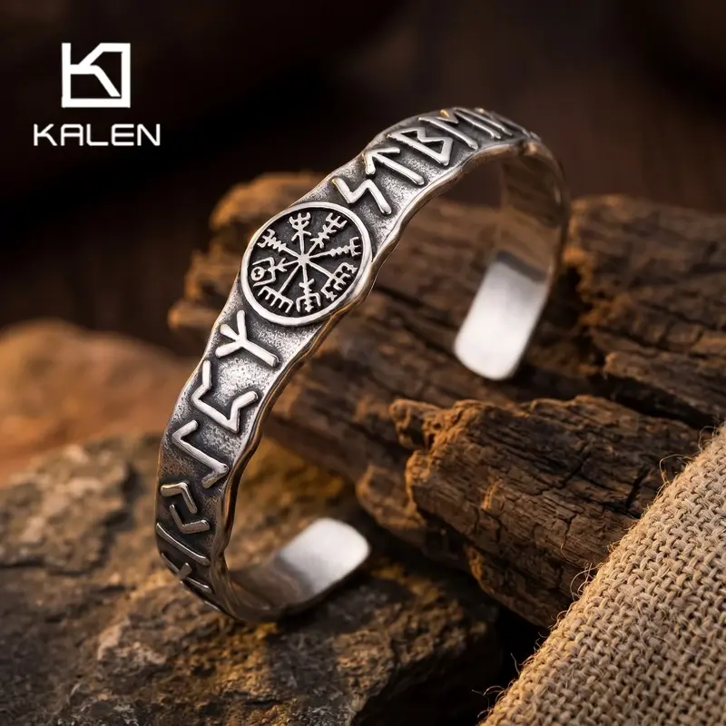 Men's Adjustable Size Viking Totem Stainless Steel Cuff Bangle - Vintage, Durable, Tarnish-Resistant Costume Jewelry Gift for Fashion Accessories Enthusiasts, Wedding Wear