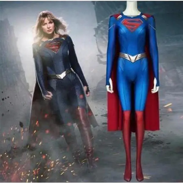 Women's 3D Supergirl Season 5 Kara Zor-El Danvers Cosplay Jumpsuit - Oak Blue Polyester Bodysuit, Lady's Halloween Full-Body Costume Set, Fashion Accessory