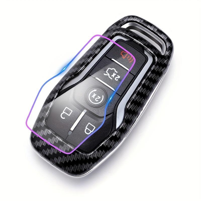 Carbon Fibre Pattern Car Key Case with Key Ring, Durable Car Key Protector, Car Key Cover, Car Key Accessories, Car Key Holder for Ford Explorer Edge Mustange Fusion