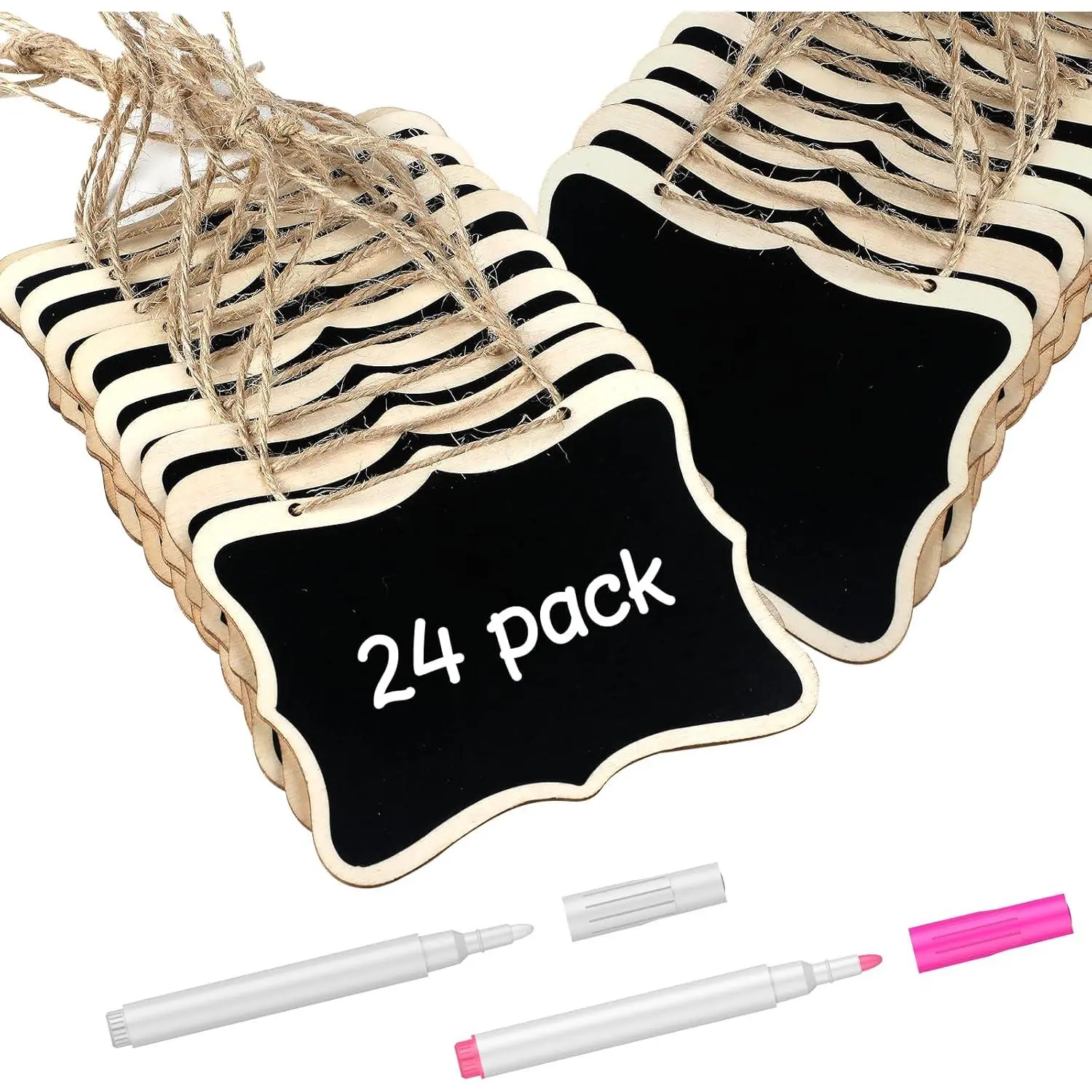 24 Pack Mini Chalkboard Signs for , Small Chalkboard Signs with Strings Chalk Markers &  Stickers,  Chalkboards Sign  Wooden  Labels for Party Buffet Wedding