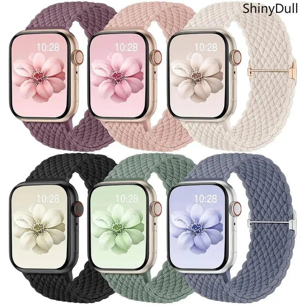 Braided Stretchy Nylon Sport Watch Bands - 6-Pack Elastic Adjustable Wearable Accessories, Fits 38-49mm Smart Watches, Smart Watch Accessories