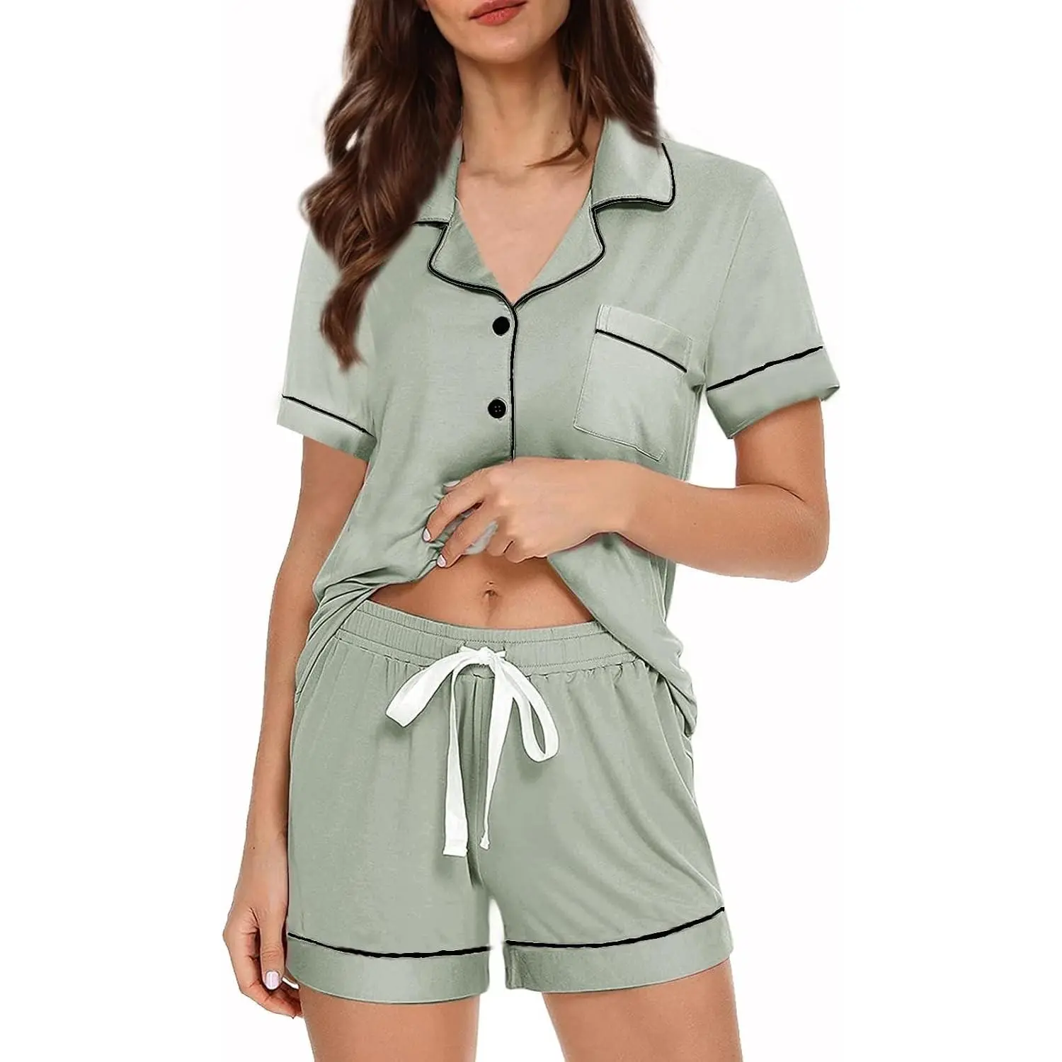 Womens Pajamas Set XS-XXL Soft Pajama Sets Pjs Set Button Down Bride Knitted Pj Lounge Set Sleepwear Loungewear