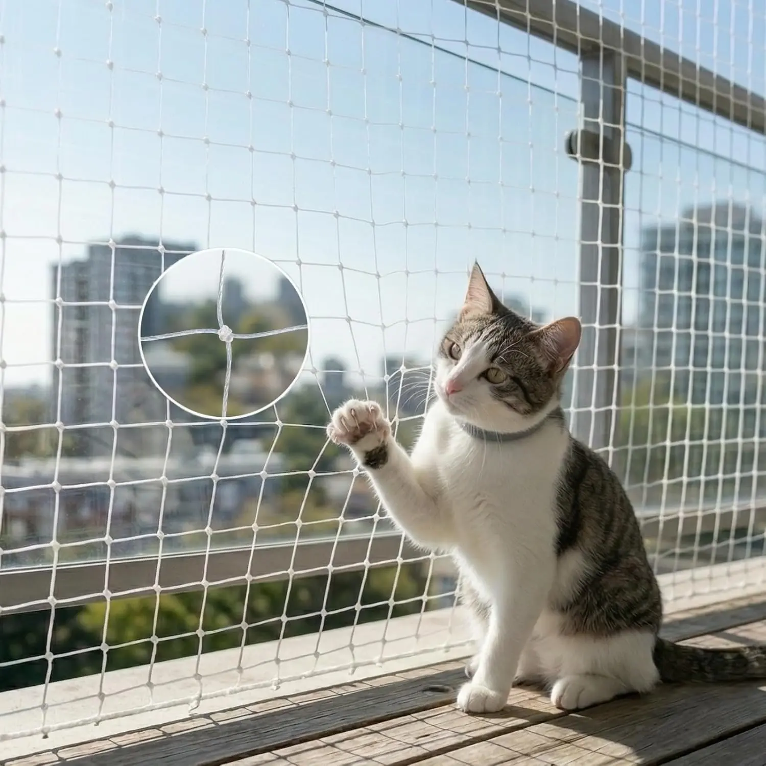 Balcony Net – Transparent Nylon Safety Screen for Balconies, Windows, Patios & Catios; Apartment-Friendly Garden/Deck Netting; Weather-Resistant, Cut-to-Fit; Install Kit Included;(White)