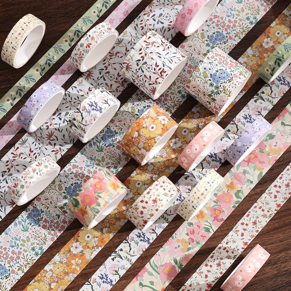 Vintage Floral Pattern Washi Tape, 12 Rolls/box Scrapbooking Decorative Masking Tape, Adhesive Sticker for Planner Bullet Scrapbook Gift Wrapping, Scrapbook Materials