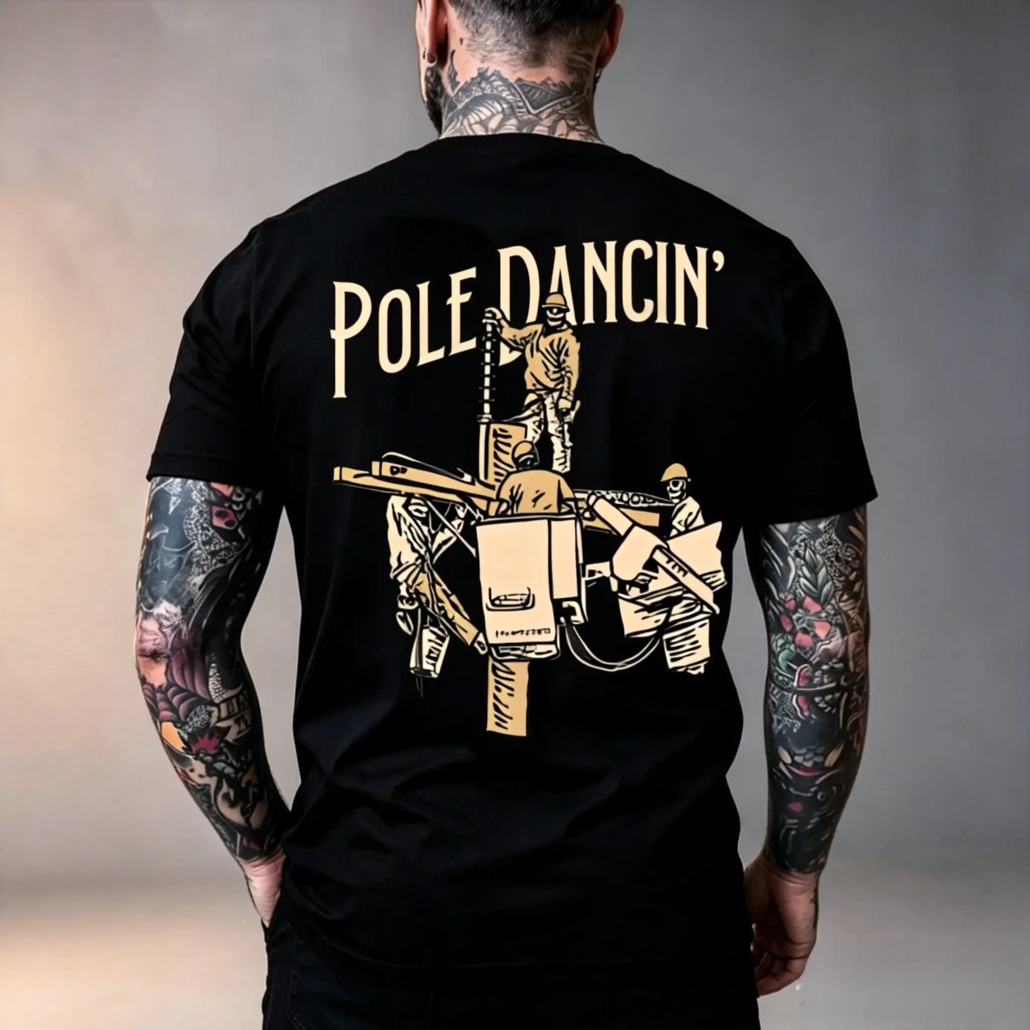 Pole Dancin Lineman Graphic Tee (Viral) Funny Electrician Shirt 180g 100% Cotton Blue Collar Workwear T-Shirt Power Line Worker Labor Day Gift for Dad Husband Unisex Casual Streetwear Short Sleeve TikTok Shop Deals
