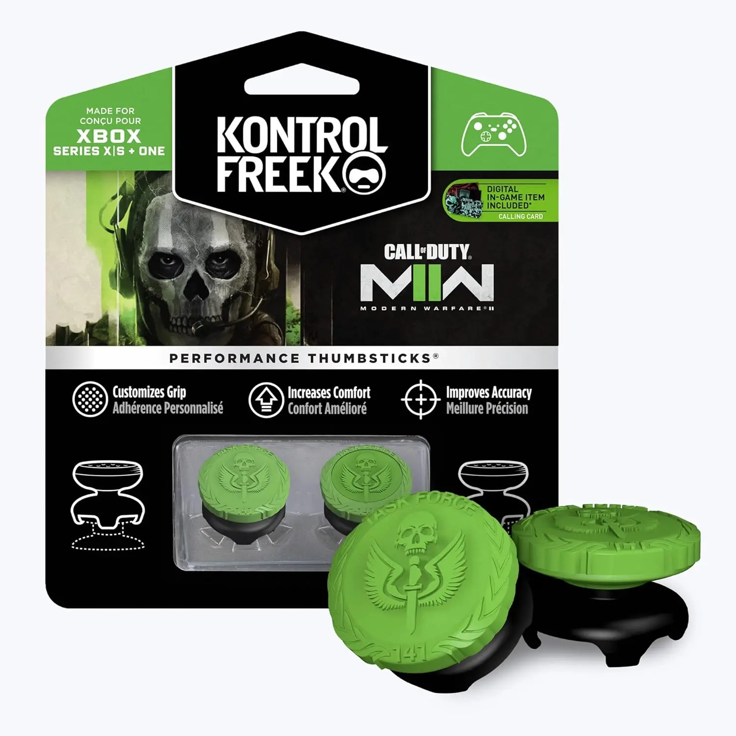 Call of Duty: Modern Warfare II Performance Thumbsticks for Xbox One and Xbox Series X | 2 High-Rise, Hybrid/Flat | Black/Green