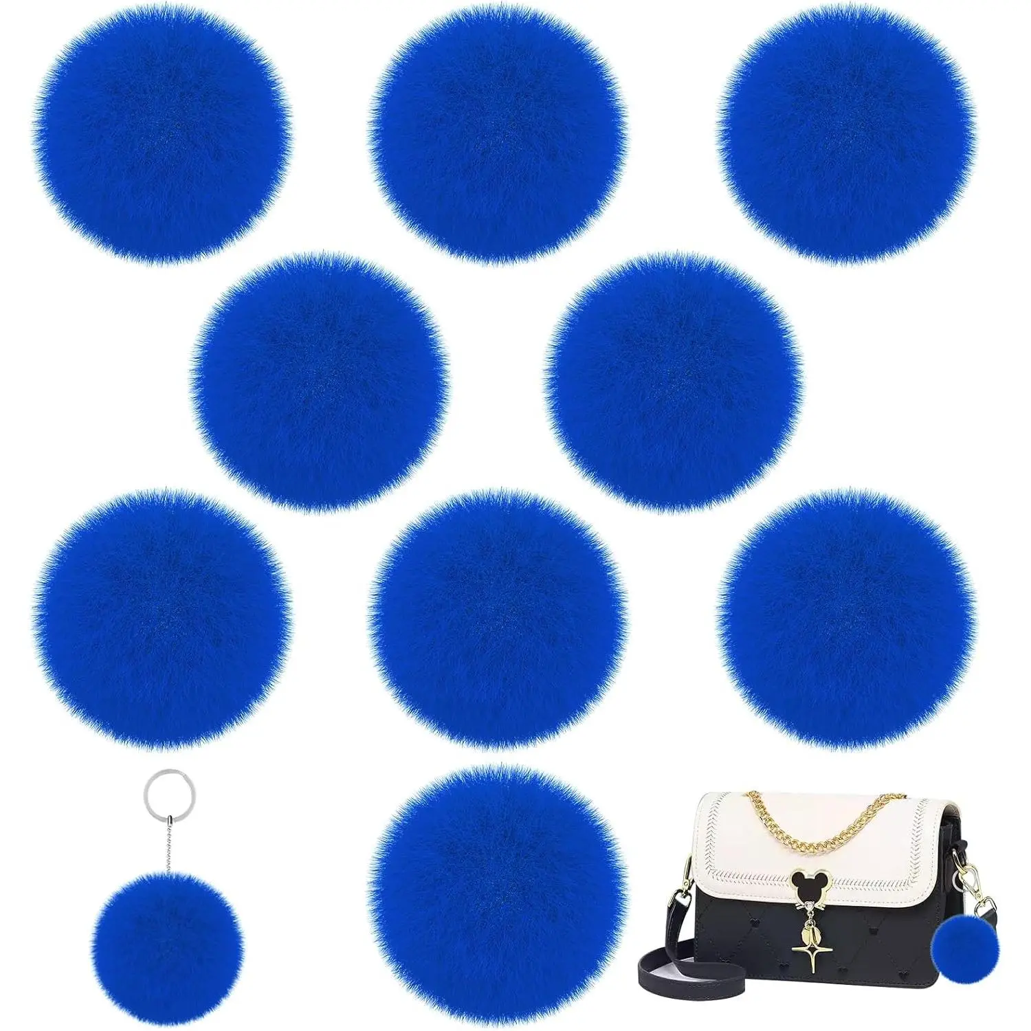 9 count Royal Blue Faux  Pom Pom Balls,3.15 Inch Soft Faux   Pompoms with Elastic Loop,Round  Pompoms for DIY  Hat Shoes Garment Hair Pins Earrings Wedding Accessories