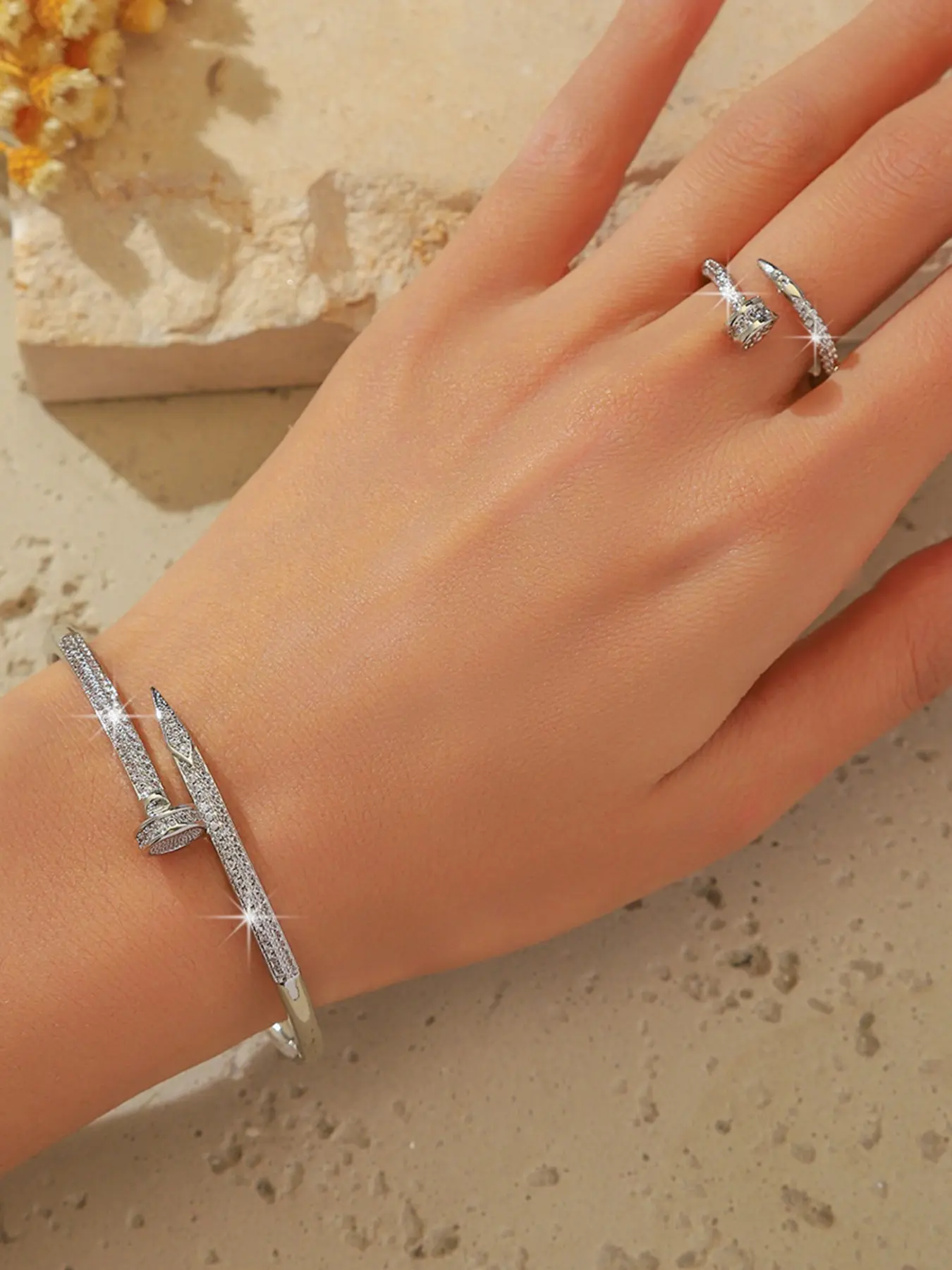 Trendy Zircon Ring, Micro-Set Zircon Nail Bracelet for Women, European and American Luxury, Unique High-End Design, Open Ring