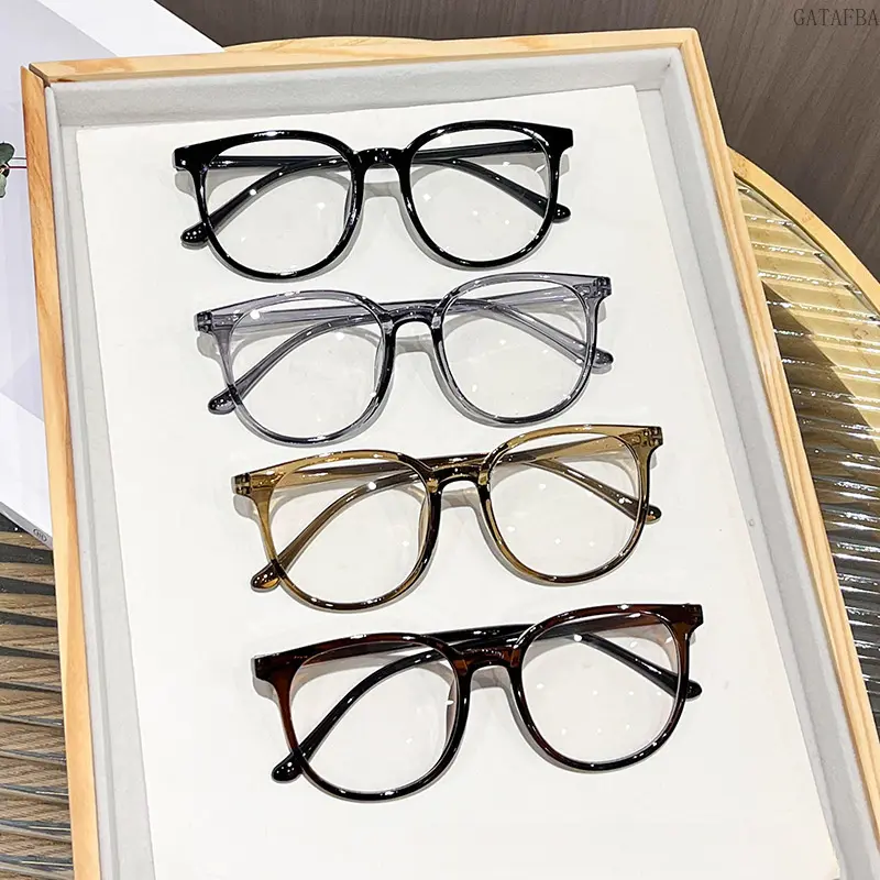 4pc Korean-Style Round Blue Light Glasses - Ultra-Light Big Casual Lightweight Trendy Frames, Fashion Eyewear for Men & Women (Sports & Outdoor Use), Casual Frames