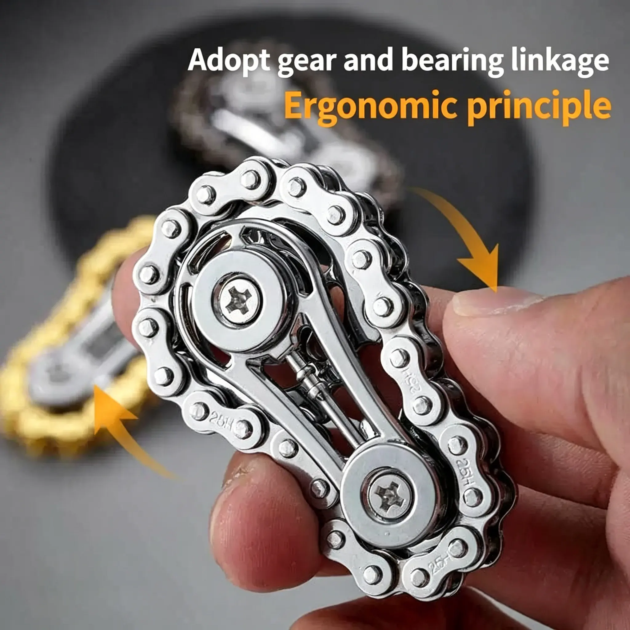Bike Chain Fidget Spinner, Cnc Machined Stainless Steel, Silent Gear Spinner, Steampunk Desk Toy, Stress Relief, Anxiety Adhd Fidgets, Focus Aid for Adults