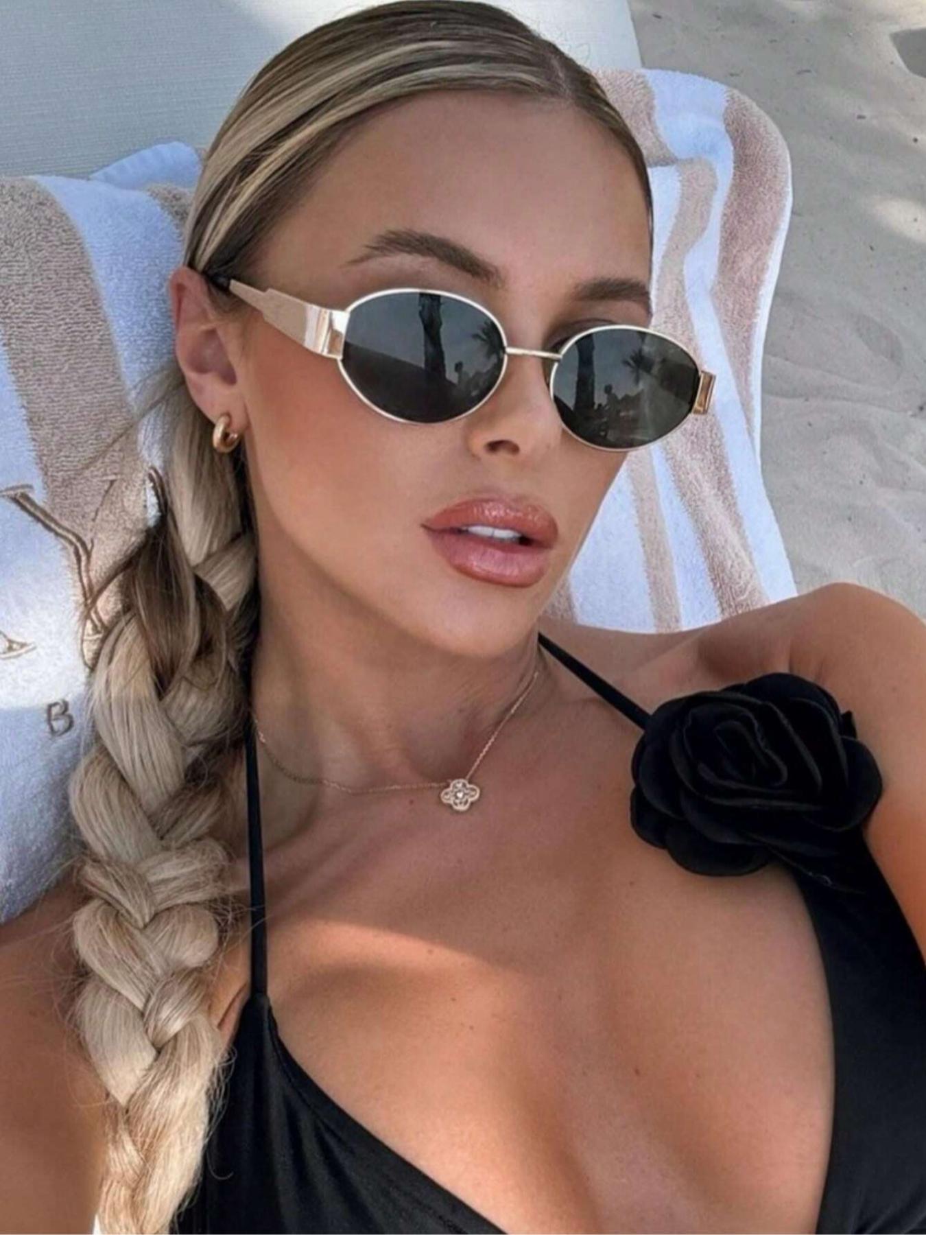 Women's Elegant Vintage Oval Frame Sunglasses, Trendy Casual UV400 Protection Sunglasses for Everyday Use, Fashion Accessories for Outdoor Activities, Trendy Beach Eyewear