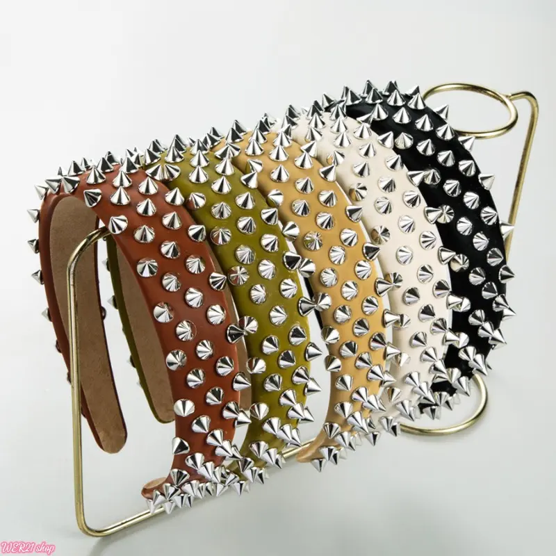 [SummerWins]Leather Punk Headband, Studded Solid Color Design, High-Quality Fashion Hair Accessory for Streetwear, Unisex Style