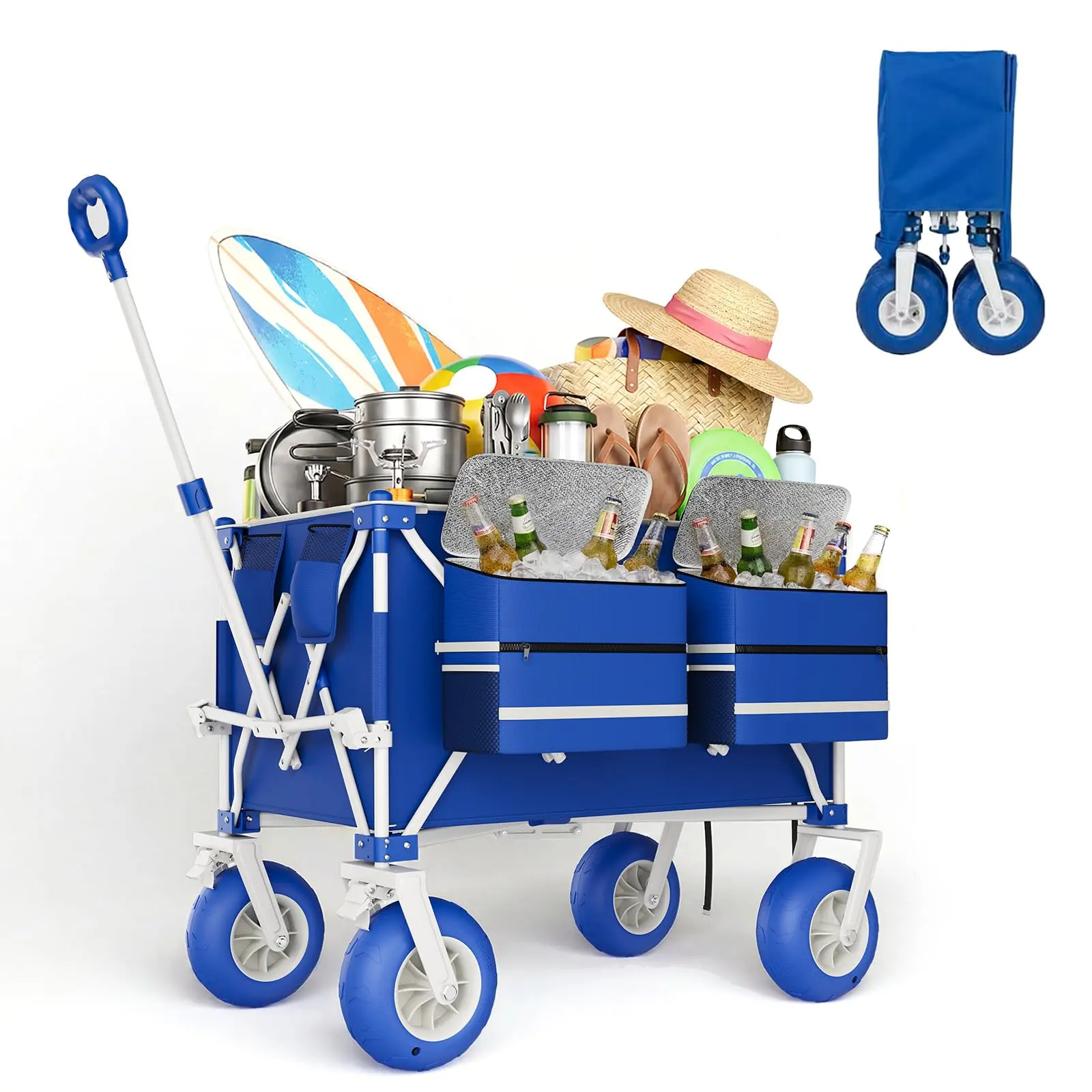 Collapsible Heavy-Duty Utility Garden Cart Wagon - 9" Inflatable All-Terrain Wheels - Collapsible Steel Frame, Adjustable Handle for Yard, Lawn, Beach & Outdoor Hauling