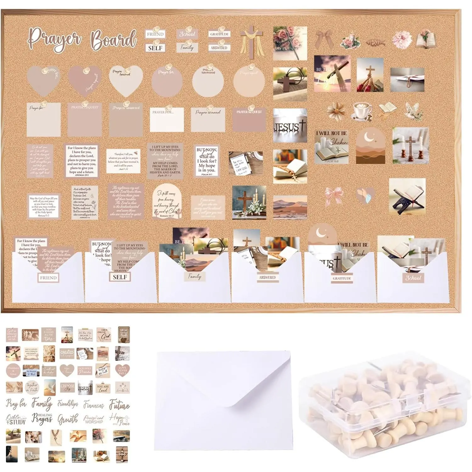 162 count Brown Coquete Prayer Board Kit Christian  for Mother's Day  Pray for Envelope Set  Verse Quotes Prayer Board Supplies DIY Wall Art for Living Room Office(Not Including Board)