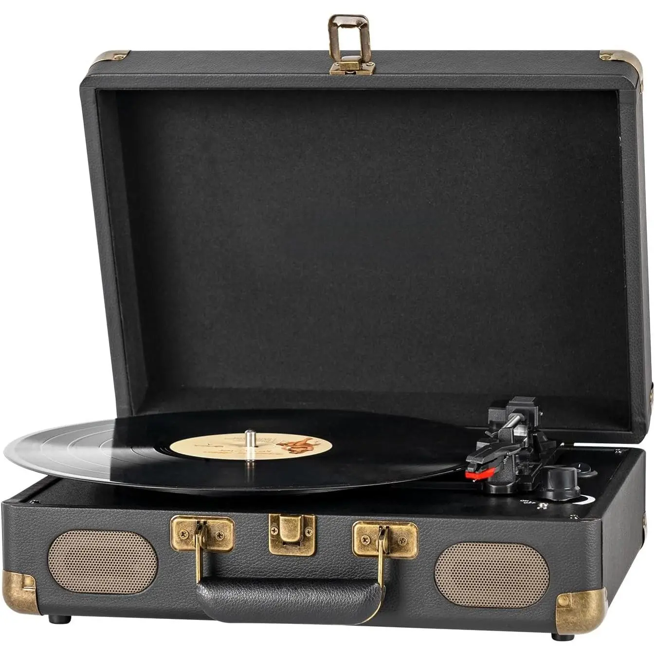 Vinyl Record Player 3-Speed  Portable Turntable with USB Playback, Rechargeable , Retro Suitcase Design, Aux in/ Line Out & Headphone Jack