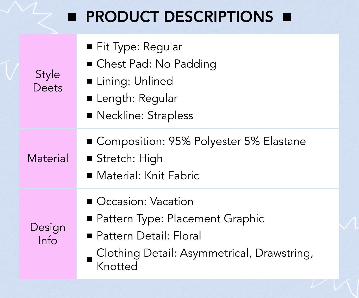 Cider [size 2-10] Floral Graphic Drawstring Asymmetrical Hem Bandeau Top