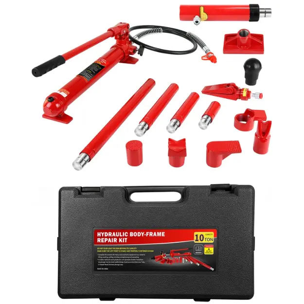 10/20 Ton Porta Power Jack Kit – 17-Piece Hydraulic Set – for Auto Body Repair & Heavy Equipment – Pump, Ram, Attachments – Heavy Duty Case