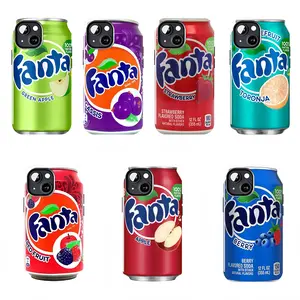 Fanta can phone case, shockproof soft case, featuring prints of various fruit-flavored Fanta cans, colorful and novel for summer, compatible with iPhone 11–17 Pro Max/Plus series and Samsung Galaxy S23–S25 series, a perfect gift for soda and fruit drink l