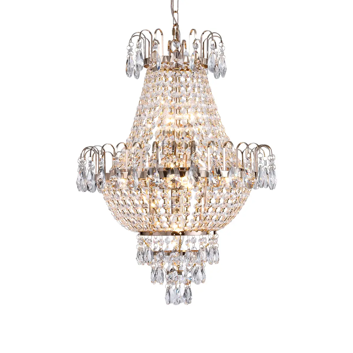 Gold Large Contemporary Crystal Chandelier Ceiling Light, Premium K9 Crystal Pendant Lighting, Requires 7‑E12 Bulbs (Bulbs Not Included), Luxury Sparkling Indoor Fixture for Living Room Dining Room Stairway Foyer Hotel