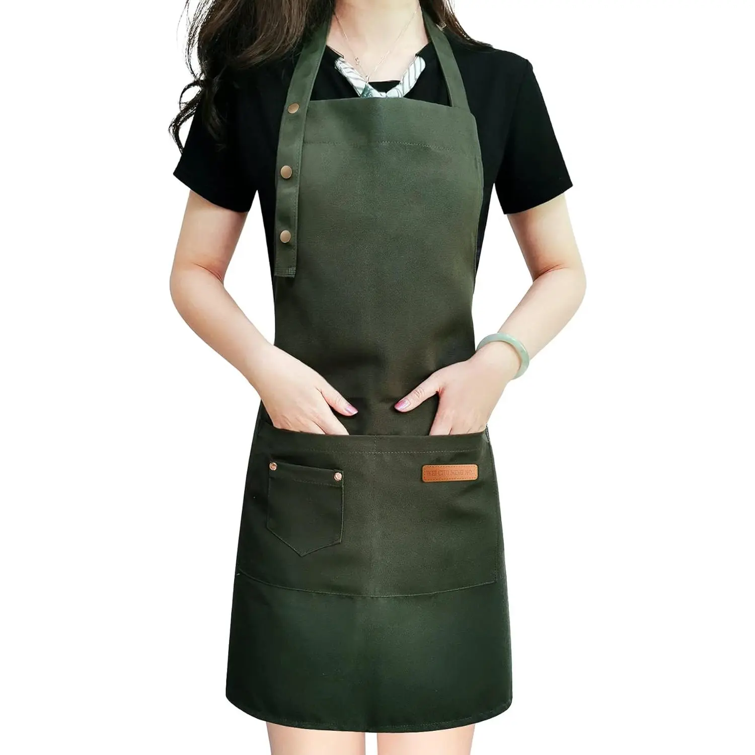 Apron for Men with Straps and Large Pockets, Canvas Cotton Cooking Chef Bib Waterproof Green