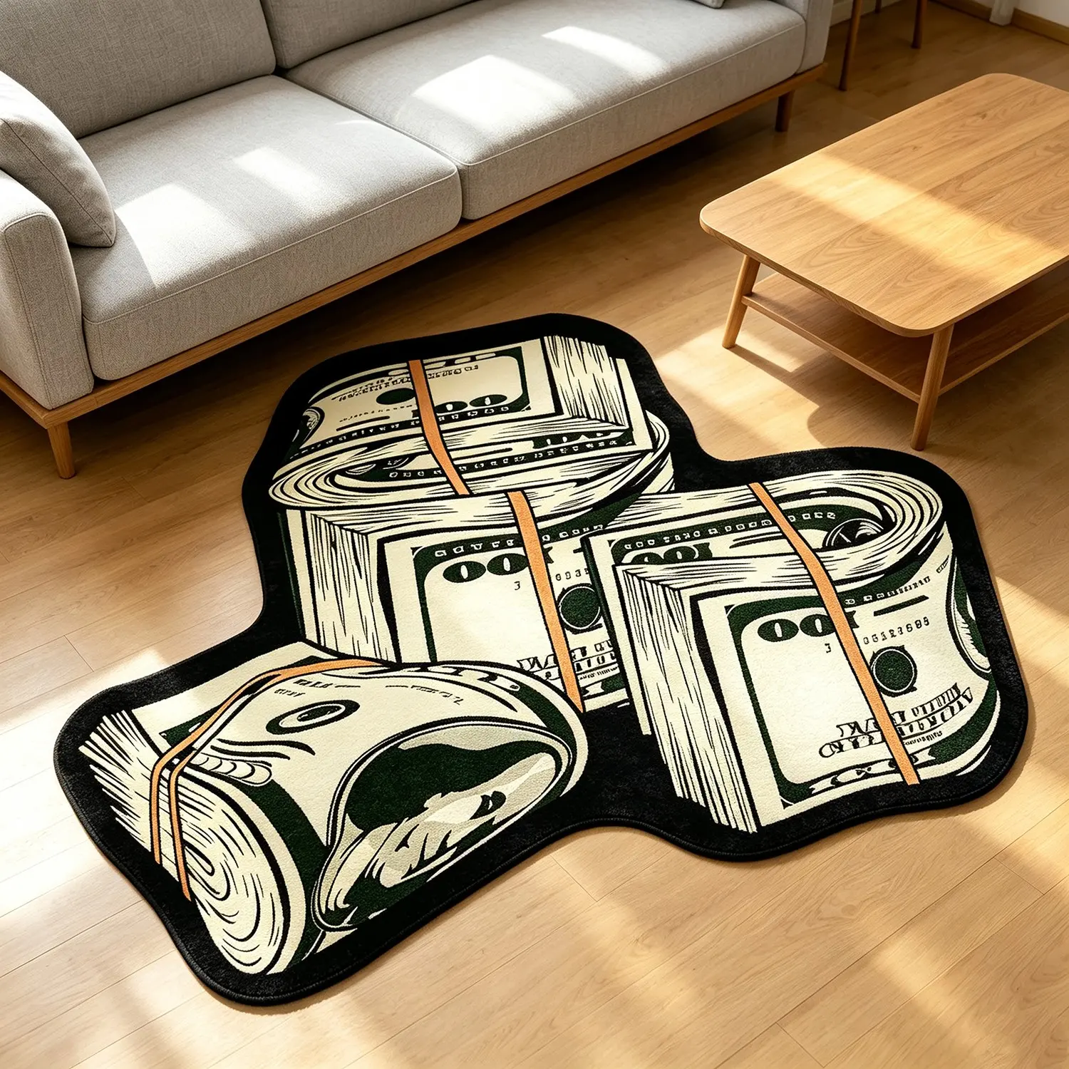Vintage Us Dollar Stack Rug, Funny Coin Pattern Mat, Soft Textile Carpet for Living Room, Bedroom, Bathroom, Washable