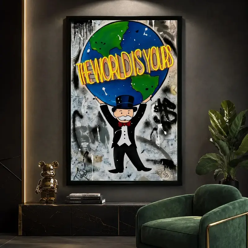 Monopoly Graffiti Money "The World Is Yours" Poster - Urban Street Art, Money Motivation Print, Modern Office/Man Cave Decor, Entrepreneur Gift, Home Wall Art