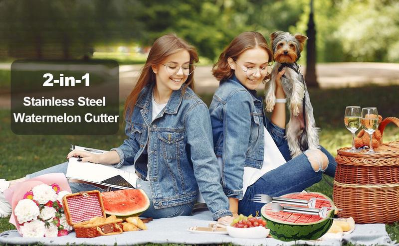 2-in-1 Watermelon Fork Slicer Cutter Stainless Steel Summer Watermelon Cutter for Kitchen Gadget Camping Home Party