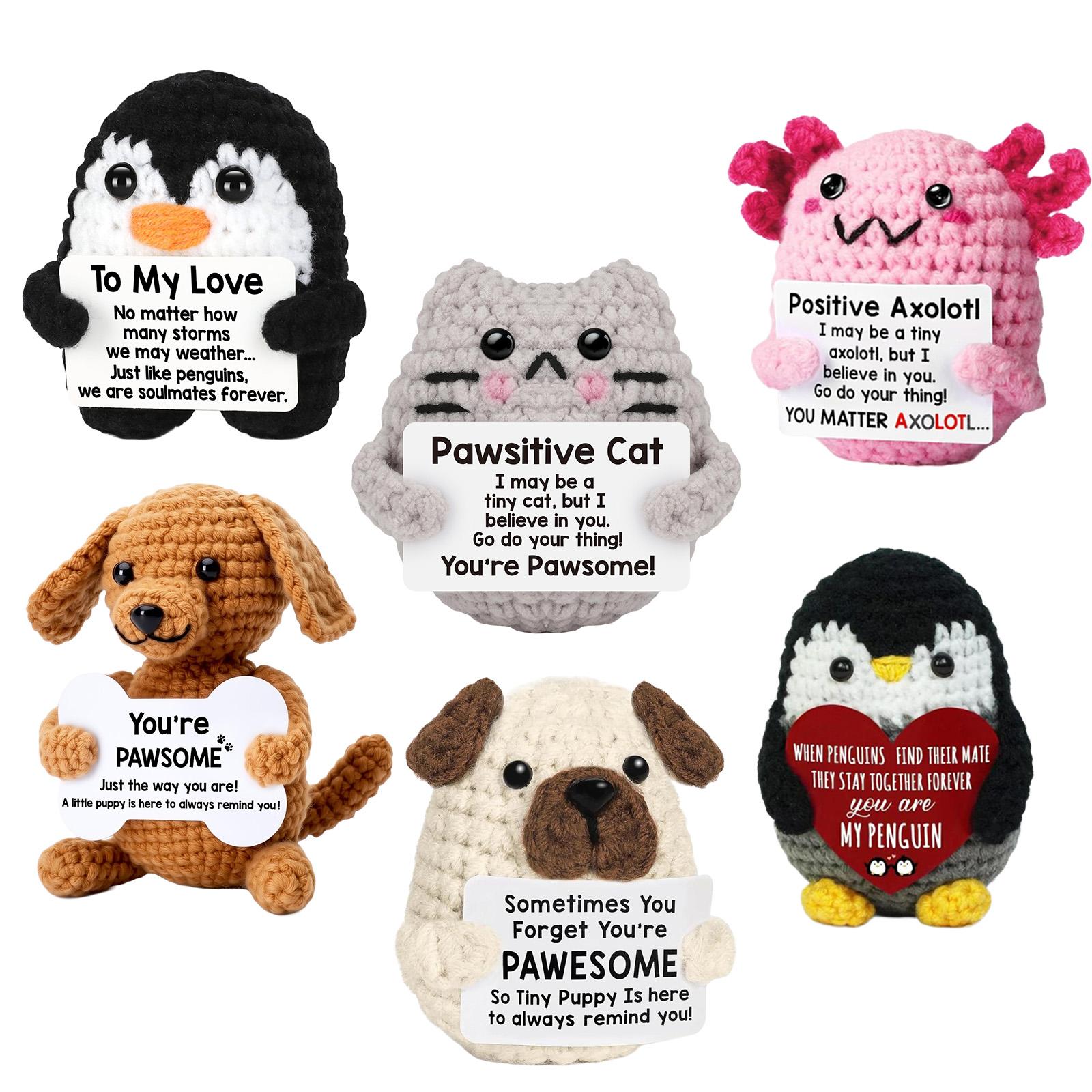 6Pcs Cute Handmade Knitted Stuffed Plush Set Soft Squishy Emotional Support Toys For Anxiety Relief Ideal Christmas Birthday Holiday Gifts For Women Men Kids Bag Charm Desk Car Ornament