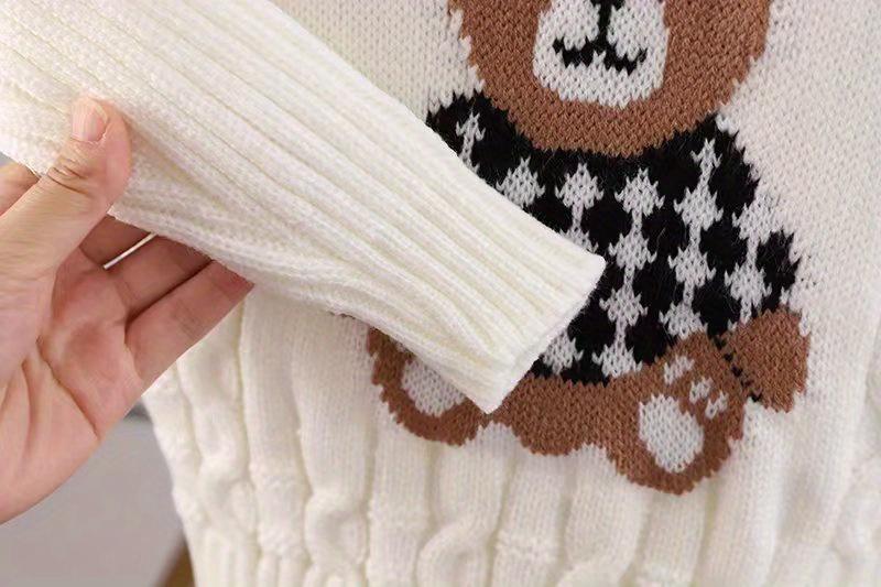 1pc Kids Cartoon Bear Turtleneck Sweater - 100% Acrylic Knit Fabric, Casual High Neck, Skinny Fit, Long Sleeve, Regular Length - Boys and Girls Fall/Winter Pullover Sweater