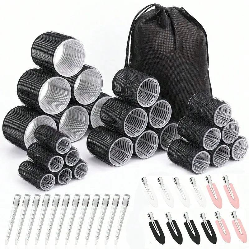 49pcs Hair Roller & Curler Set, Hair Styling Tools, Hair Rollers Curlers, Jumbo, Large, Medium & Small Rollers for Thick Long Hair, with Stainless Steel Clips & Storage Bag, Heatless Hair Curler