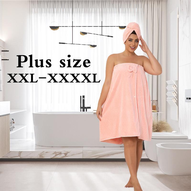 Plus Size Bathrobe & Hair Drying Cap Set, Adjustable Velcro Bathrobe, Soft Bathrobe for Home, Travel, Sauna and Spa Treatments, Towels