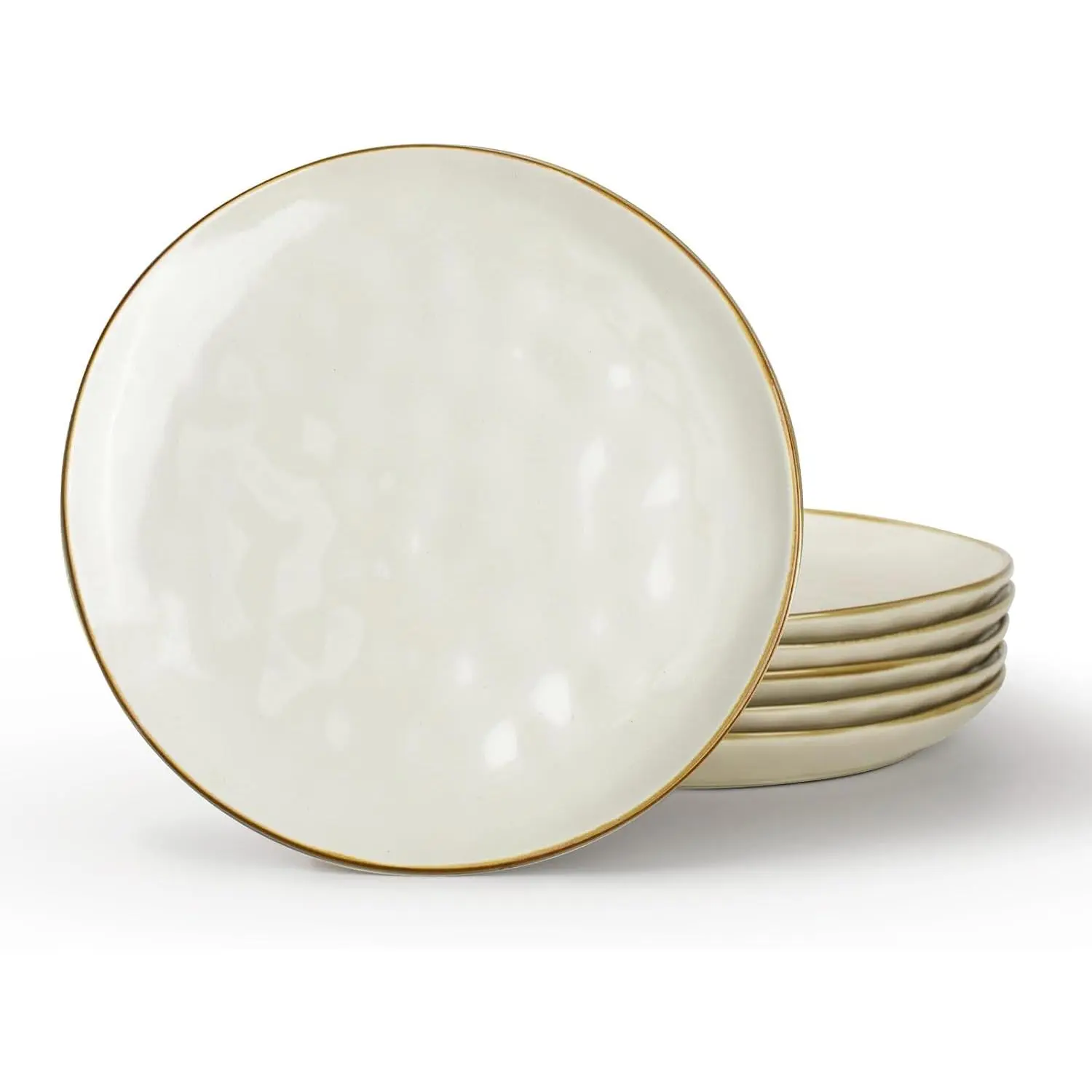 Dinner Plates Set of 6, 10.25 inch Pasta Plate,  Round Stoneware Dessert Plates Dish Set for Kitchen Microwave Dishwasher Safe, Scratch Resistant, Vanilla White