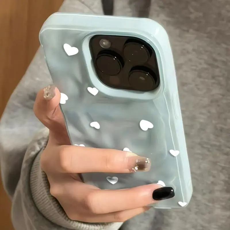 Phone case: Phone Case for iPhone 16 Pro 15 14 Plus 13 12 11 17 Pro Max 17 Air 17 Pro, Elegant Heart pattern wrinkled texture Shockproof Soft Cover