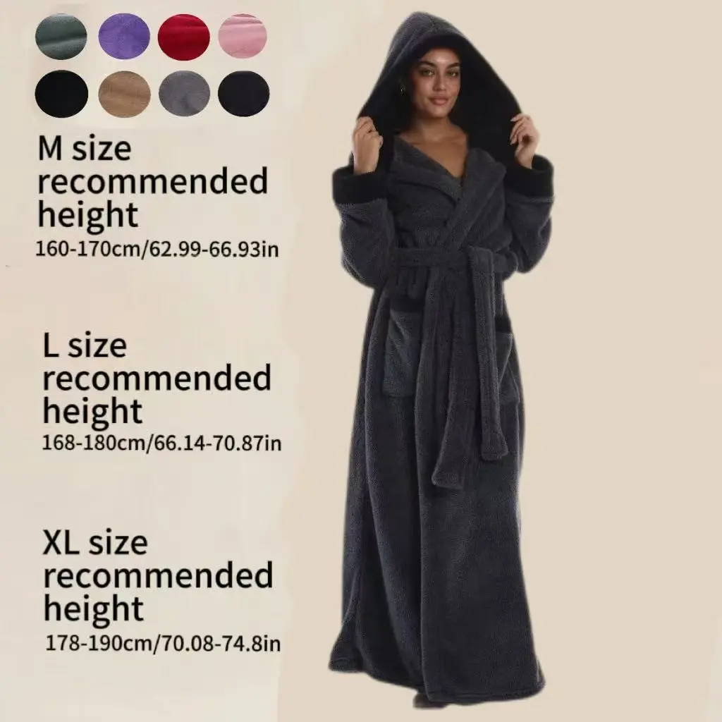 Pure Color Elegant Bathrobe, Unisex Hooded Bathrobe with Pockets and Belt, Casual Style, Thick, Home Essential, Couples' Bathrobe