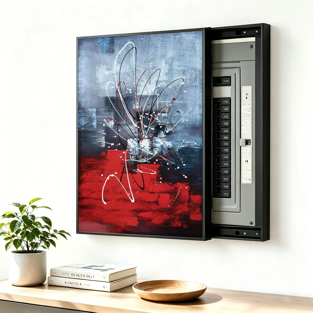 ElectricalPanel Cover Decorative Breaker Box Cover Fuse Box Cover Abstract Red Blue White Art Aluminum Alloy Frame With High Quality Canvas, LivingRoom Home Office