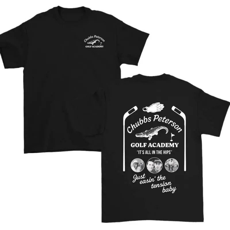 😂 Chubbs Peterson Golf Academy T-Shirt| Retro Comedy Alligator Print Tee Unisex Cotton Golf Humor Streetwear Casual Daily Wear USA TikTok Trend Viral Gift for Him Her Dad Husband Boyfriend Golf Lover Funny Meme Golf Club Lifestyle Relaxed Fit Tee