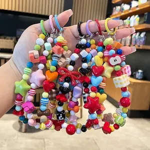 Cross-Border Colorful Beaded Star & Heart Phone Chain - Cute Girly Charm for Bags & Keys | Anti-Lost Wrist Strap & Gift Idea