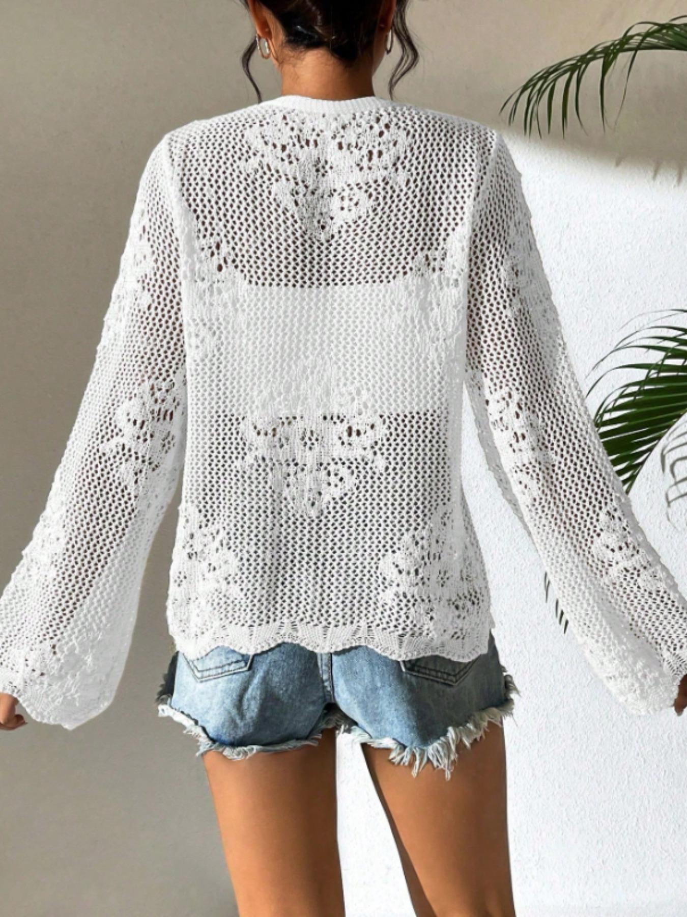 Women's Fitted Plain Sheer Tie Front Sweater Cardigan, Casual Long Sleeve Cardigan for Daily Wear, Ladies Knitwear for All Seasons