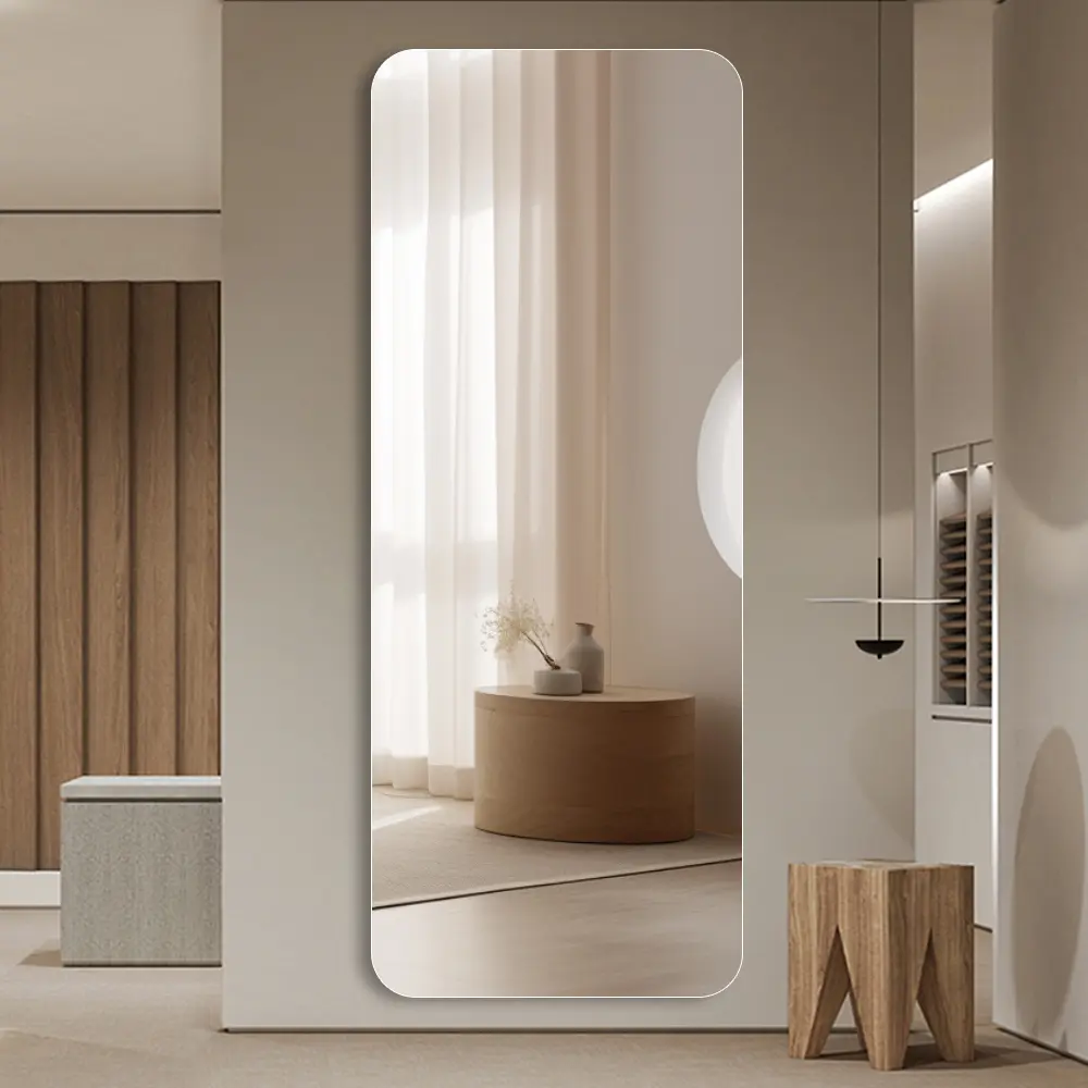 ARCH Full Body Wall Mirror 65x24 Inch Frameless Rounded Corner Dressing Mirror for Living Room Bedroom Cloakroom, 5mm Silver Explosion-Proof Glass, HD Imaging, Hanging Holes Included, Clear, Clear Color Options, Glass Material, Modern Style