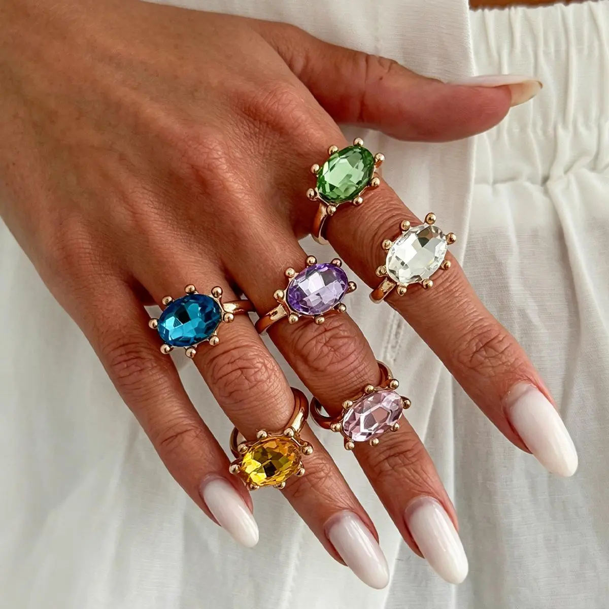Y2K Viral Colorful Crystal Ring Main Character Energy Baddie Aesthetic Candy Color Rhinestone Statement Jewelry
