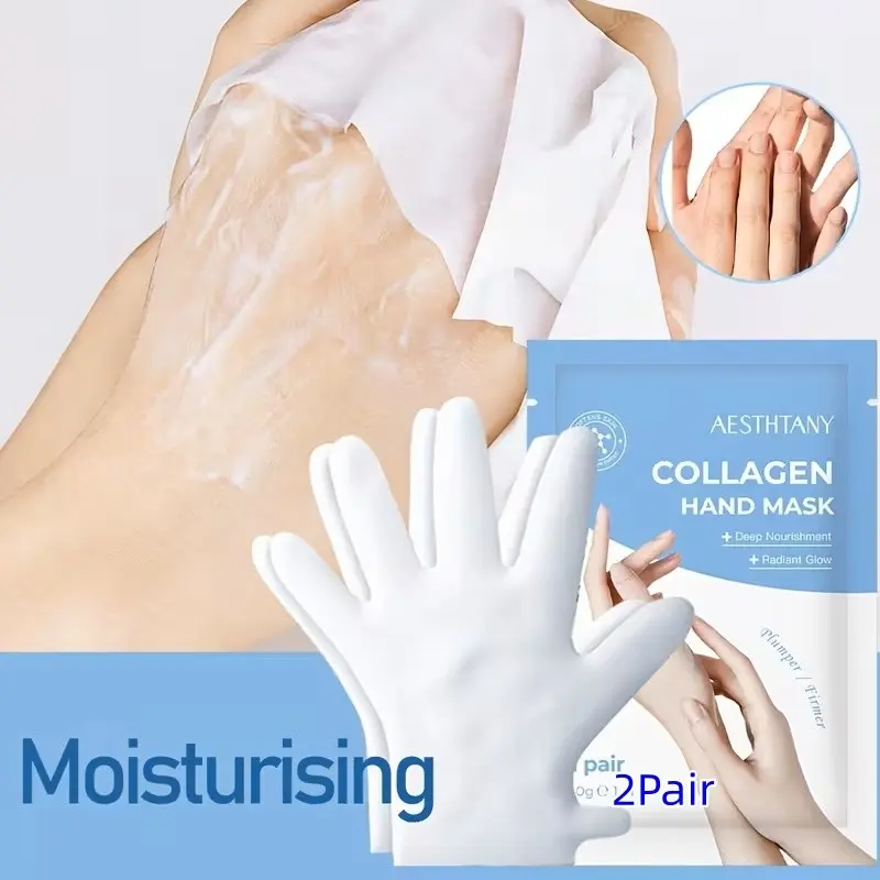 Collagen Hand Mask, 2 Pairs Moisturizing Hand Masks, Smooths Dry Rough Hands, Softens Skin, Daily Hand Care, Glossy Nourishing Treatment