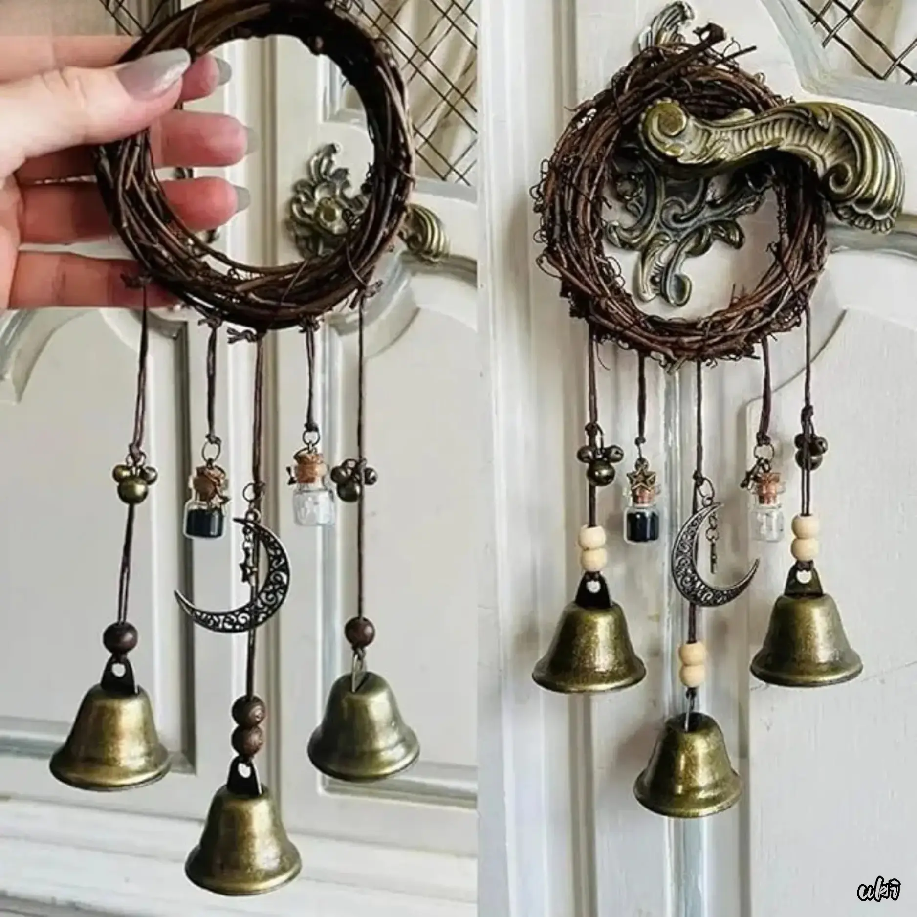 Classic Black & White Protection Bell Bottle, Witches Prayer & Blessing Bell Ornament, Witchy Energy Protection Bells, Handmade Mystic Decor for Altar, Home Hanging, Spiritual Rituals, Witchcraft & Positive Energy Amulet