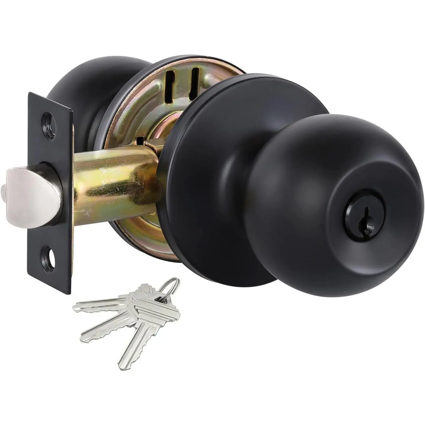 Matte Black Door Knobs with Lock and Keys, Interior/Exterior Door Knob for Bedroom or Bathroom Entry Door Lock