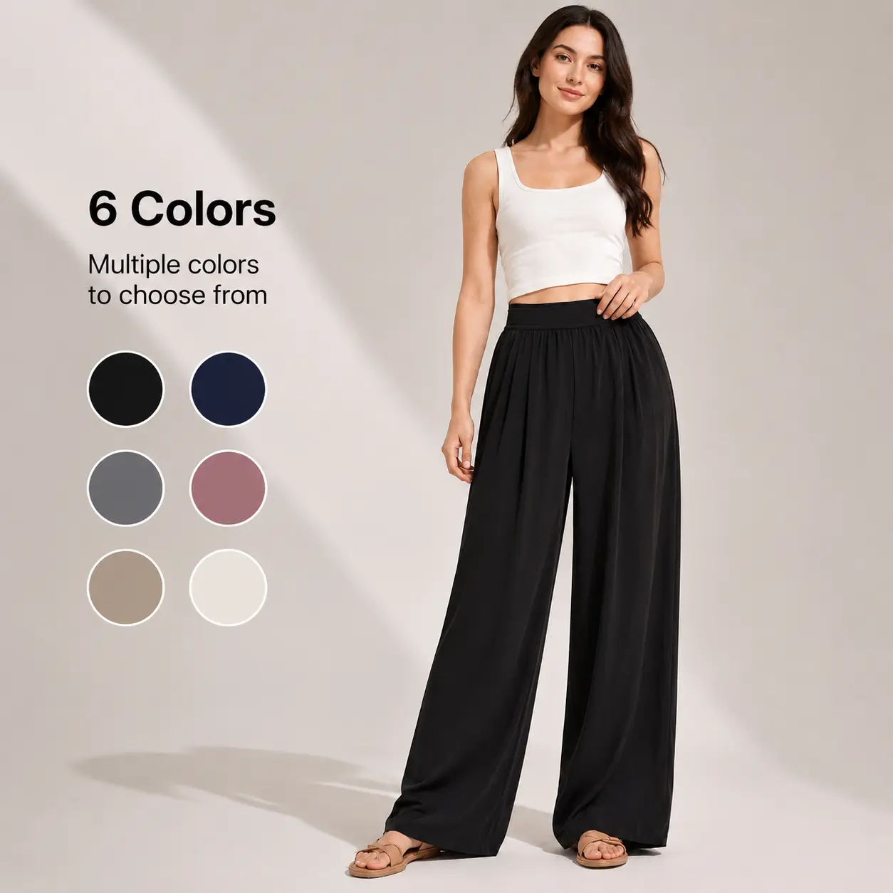 Rise Active Women's Elastic Waist Wide Leg Pants, Soft Flowy Loose Fit Lounge Trousers, Casual Summer Vacation Pants