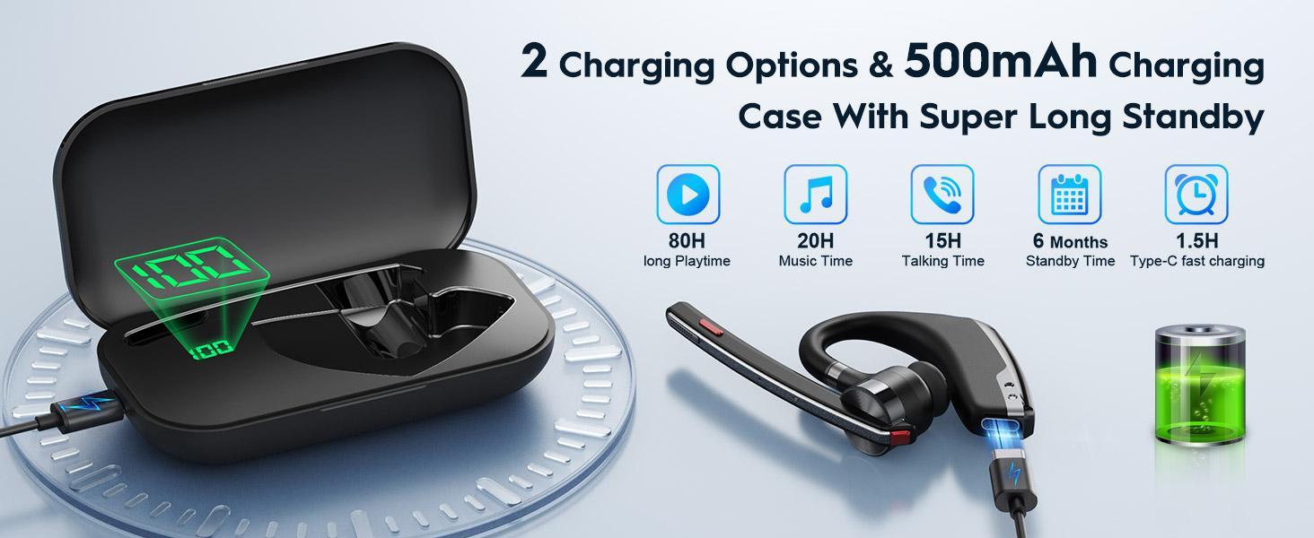 New Bee Bluetooth Headset: Dual microphone noise reduction and V5.2 connectivity, enjoy 80 hours of playback time, 500mAh charging box - suitable for office and driving, as well as truck drivers