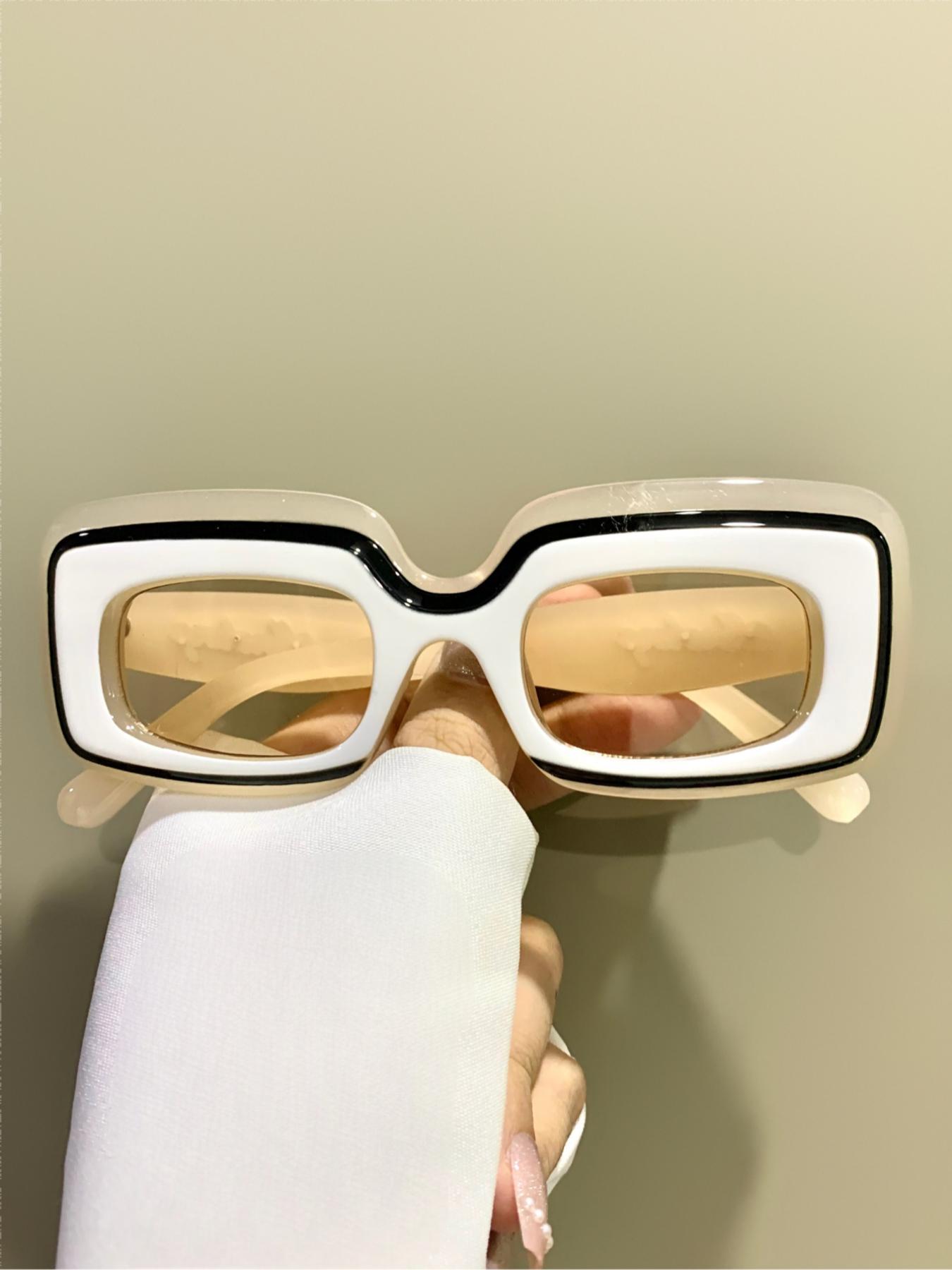 Y2K Style Rectangle Frame Glasses, Trendy Casual Glasses for Women and Men, Fashion Accessories for Everyday Use and Outdoor Activities, Trendy Beach Eyewear