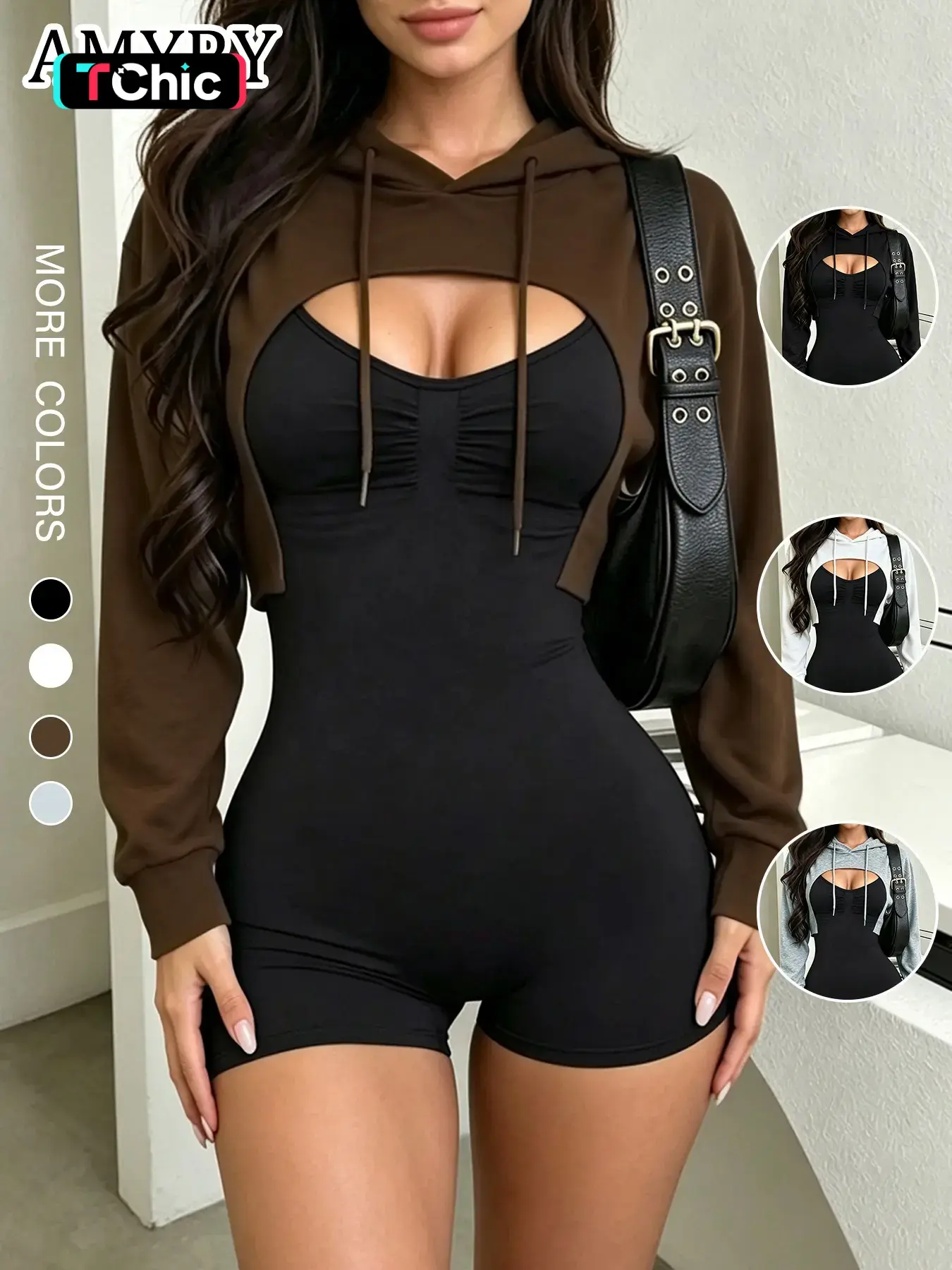 Women's Casual Long Sleeve Sweatshirt, Drawstring Adjustable Design, Plain Pattern, Fitted Style, All Seasons, Trendy Two-Piece Set